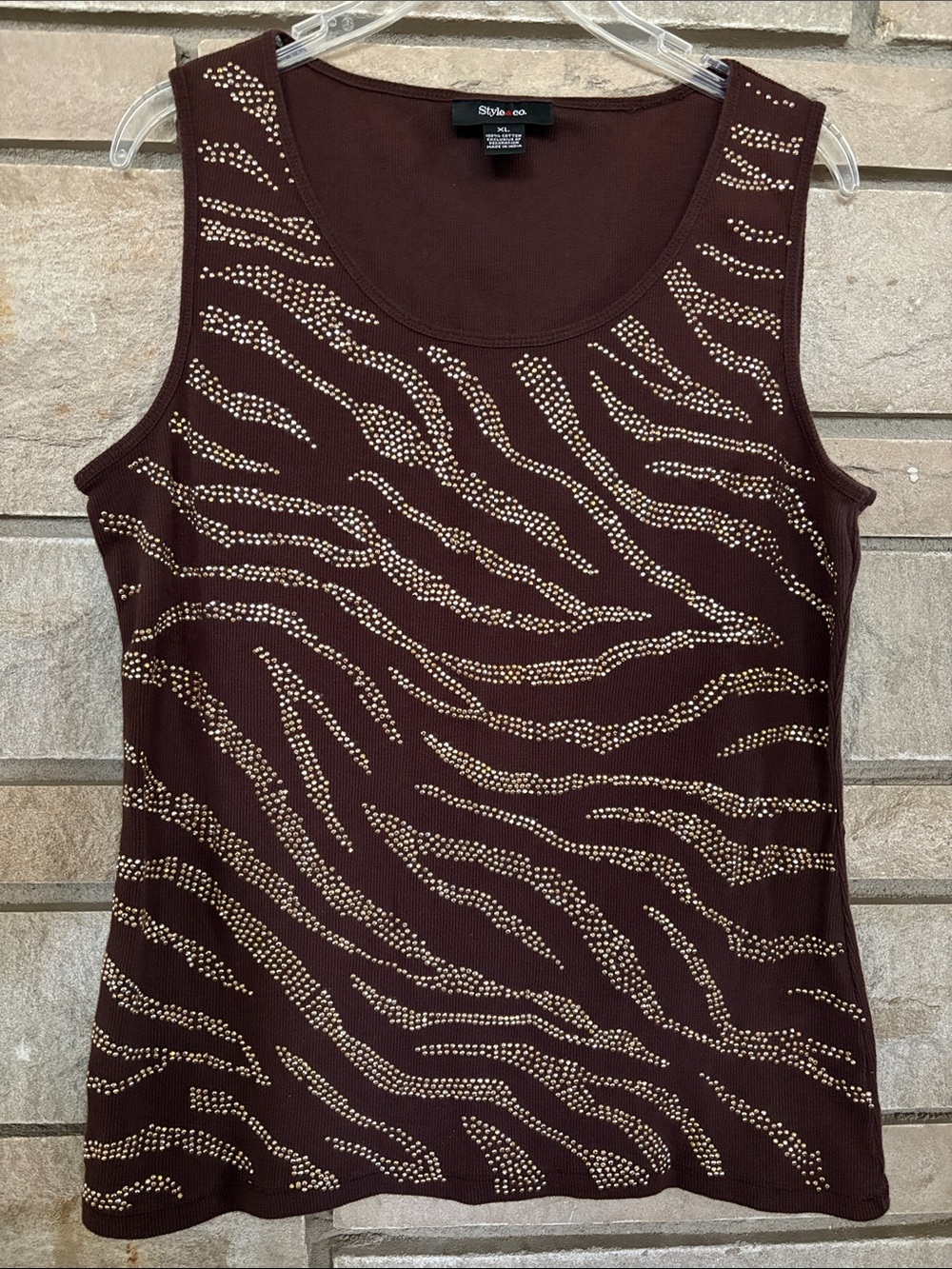 Style & Co. Brown Tank with Gold Stud Zebra Print